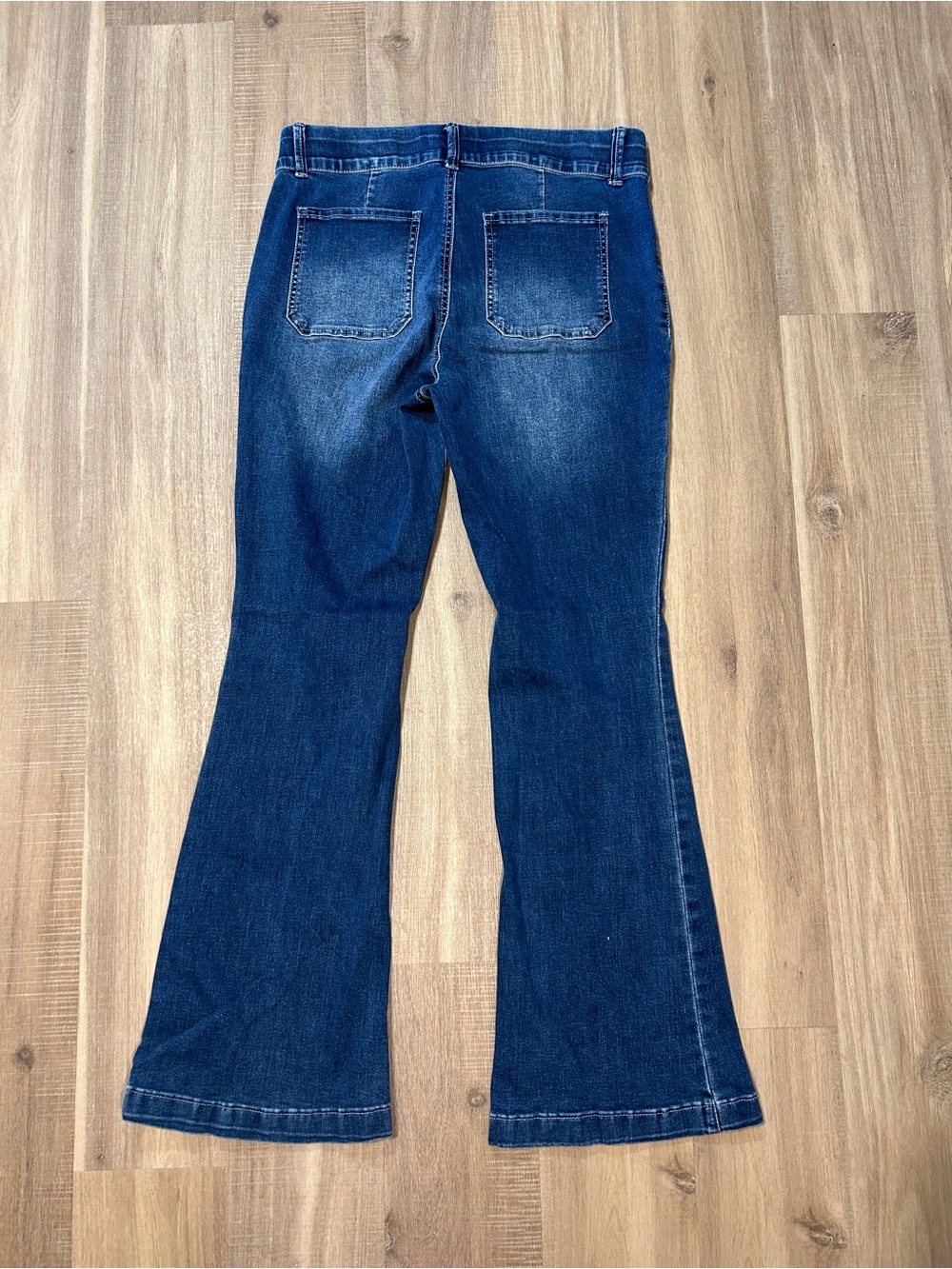 Women's Dark Blue Flare Jeans with Front Patch Pockets - Picture 2 of 3